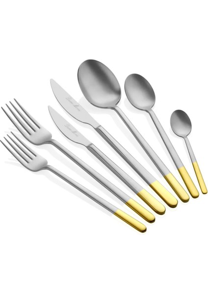 Allegra Yarım Dekorlu Mat Altın 6 Kişilik 42 Parça Çatal Kaşık Bıçak Takımı