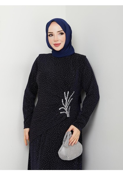 Ahunur Kadın Büyük Beden Likralı Pullu Taş Işlemeli Astarlı Abiye Elbise