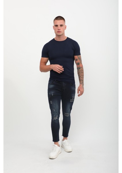 Erkek Skinny Fit Destroy Lacivert fiyatları
