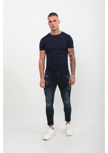 Erkek Skinny Fit Destroy Lacivert modelleri