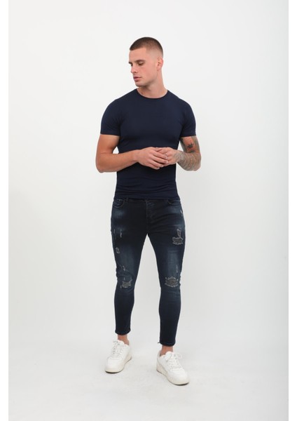 Erkek Skinny Fit Destroy Lacivert fırsatları