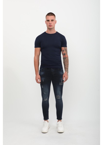 Erkek Skinny Fit Destroy Lacivert indirimleri