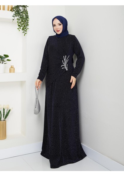 Ahunur Kadın Büyük Beden Likralı Pullu Taş Işlemeli Astarlı Abiye Elbise