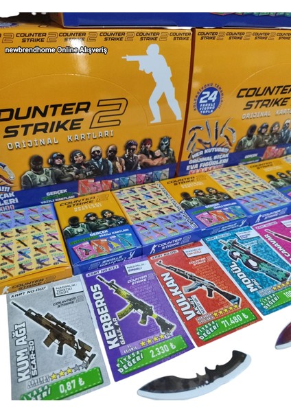 Counter-Strike 2 Oyun Kağıtları (5 Mini Kutu 20 Adet Kart 5 Adet Eva Bıçak Figürleri)