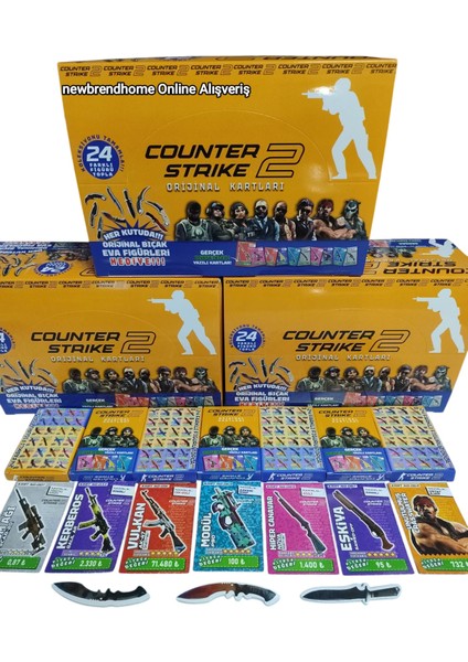 Counter-Strike 2 Oyun Kağıtları (5 Mini Kutu 20 Adet Kart 5 Adet Eva Bıçak Figürleri)