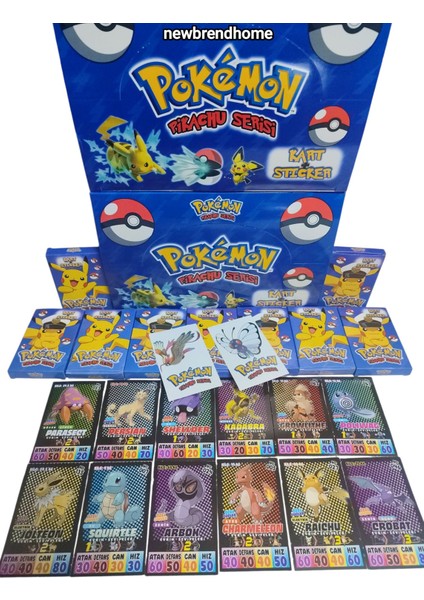 Pokemon Pikachu Serisi (20 Mini Kutu 120 Adet Kart 20 Adet Sticker) Pokemon Oyun Kağıtları Yeni Seri