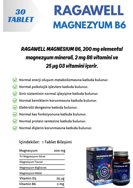 Magnesıum + Vitamın B6 + Vitamın D3 Içeren Takviye Edici Gıda 30 Tablet modelleri