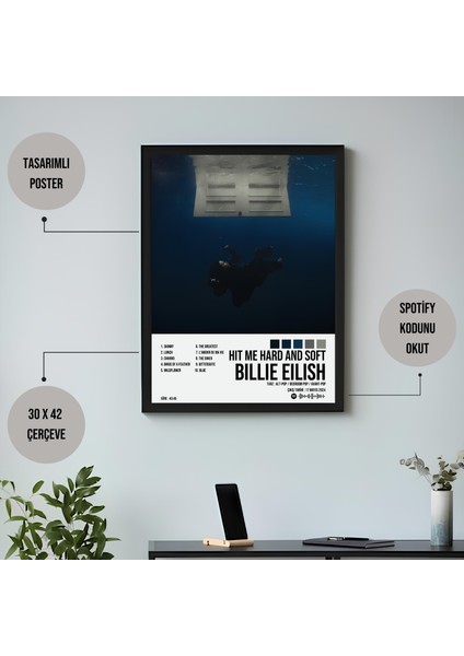 Billie Eilish - Hit Me Hard And Soft Albüm Spotify Çerçeveli Poster Tablo