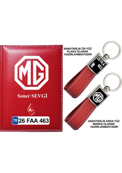 Plakanıza Özel Mg Logolu Kırmızı Ruhsat Kabı ve Anahtarlık
