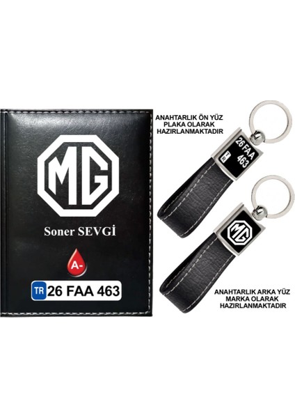 Plakanıza Özel Mg Logolu Siyah Ruhsat Kabı ve Anahtarlık