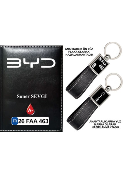 Plakanıza Özel Byd Logolu Siyah Ruhsat Kabı ve Anahtarlık