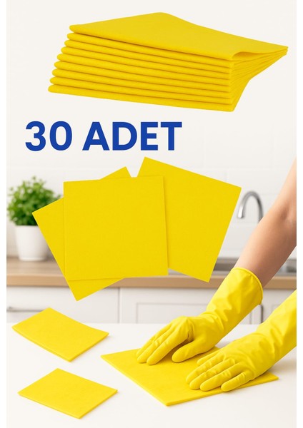 30 Adet Sarı Bez 30 x 35 cm Genel Mutfak Temizlik Bezi