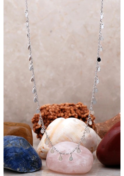 Damla Pullu Rodyumlu Gümüş Choker Kolye