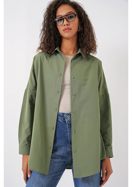 3900 Oversize Uzun Basic Gömlek - A.haki
