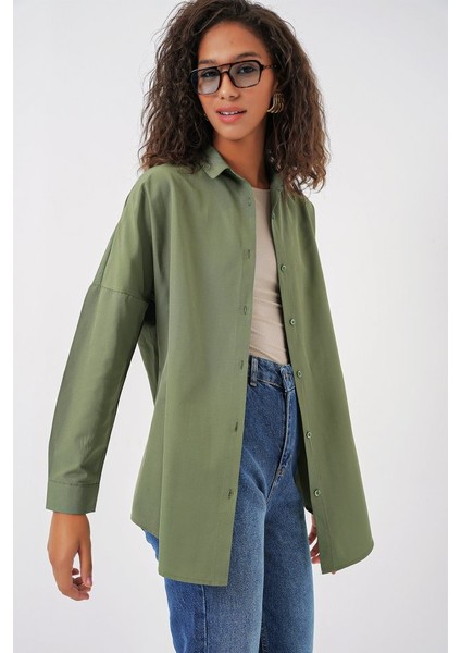 3900 Oversize Uzun Basic Gömlek - A.haki