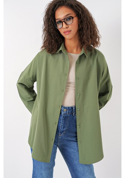 3900 Oversize Uzun Basic Gömlek - A.haki