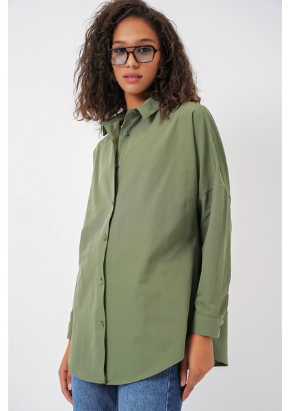3900 Oversize Uzun Basic Gömlek - A.haki