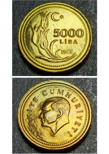 39963683A529BDA8A3 1996 Darphane Tedavül Setinden Çil 5000LIRA Eski Madeni Para