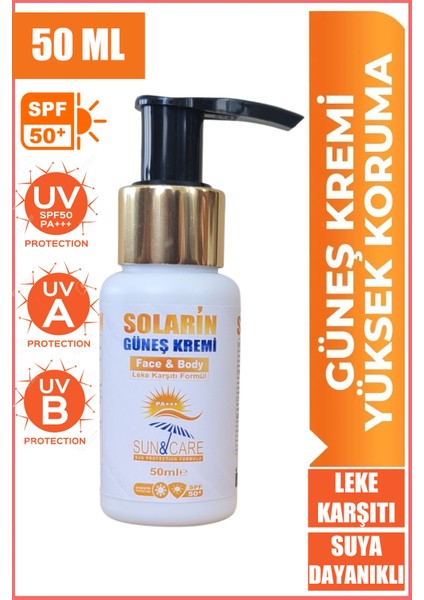 Güneş Kremi SPF50 Tüm Cilt Tiplerine Uygun Yüksek Koruma 50ML