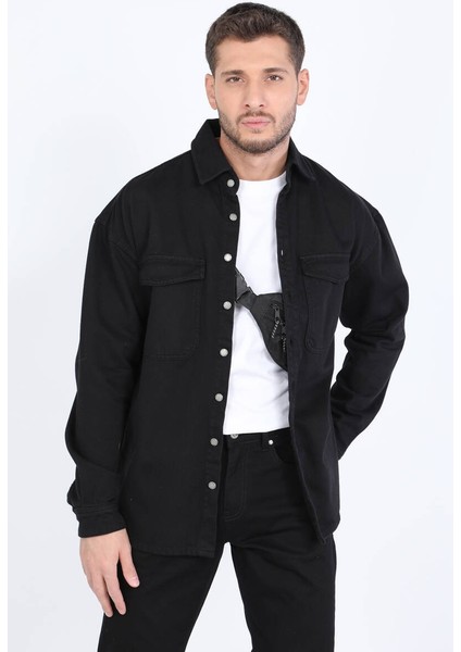 Erkek Oversize Jean Gömlek Siyah