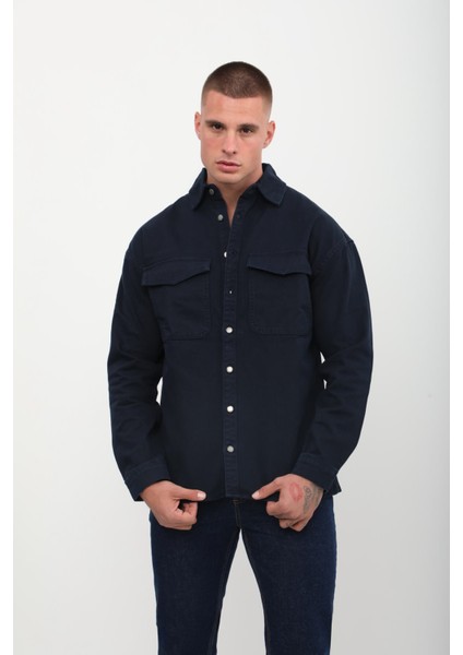 Erkek Oversize Jean Gömlek Lacivert