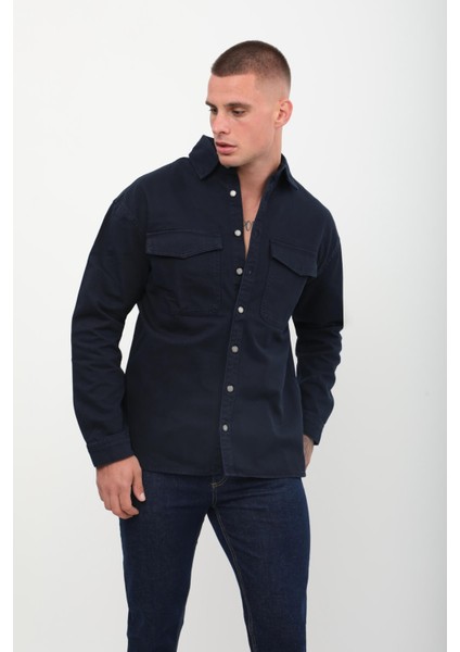 Erkek Oversize Jean Gömlek Lacivert modelleri
