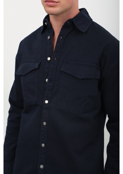 Erkek Oversize Jean Gömlek Lacivert