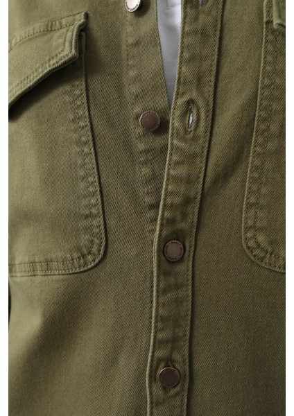 Erkek Oversize Jean Gömlek Haki