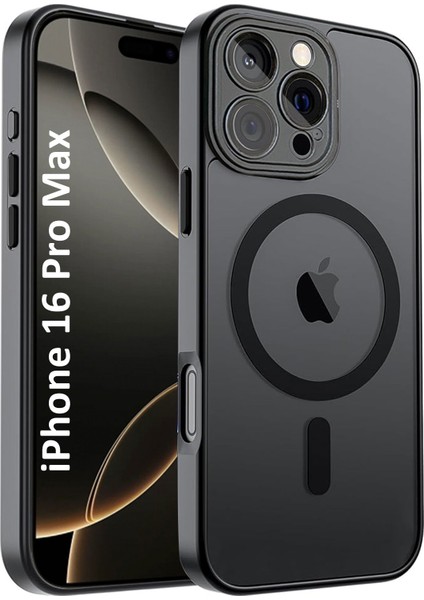 iPhone 16 Pro Max Kılıf Siyah Magsafe Wireless Şarj Özellikli Kamera Lens Korumalı Mat Silikon
