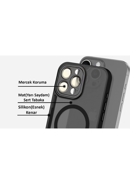 iPhone 16 Pro Max Kılıf Siyah Magsafe Wireless Şarj Özellikli Kamera Lens Korumalı Mat Silikon