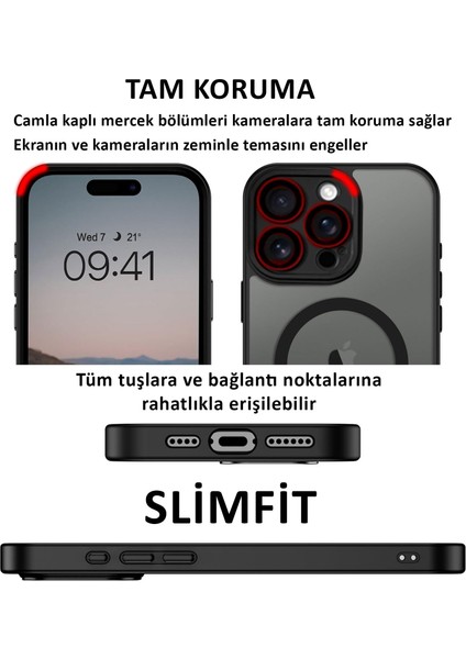 iPhone 16 Pro Max Kılıf Siyah Magsafe Wireless Şarj Özellikli Kamera Lens Korumalı Mat Silikon