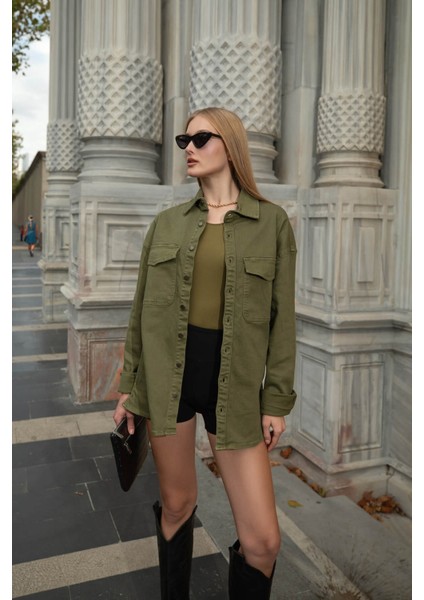 Kadın Oversize Jean Gömlek Haki fiyatları