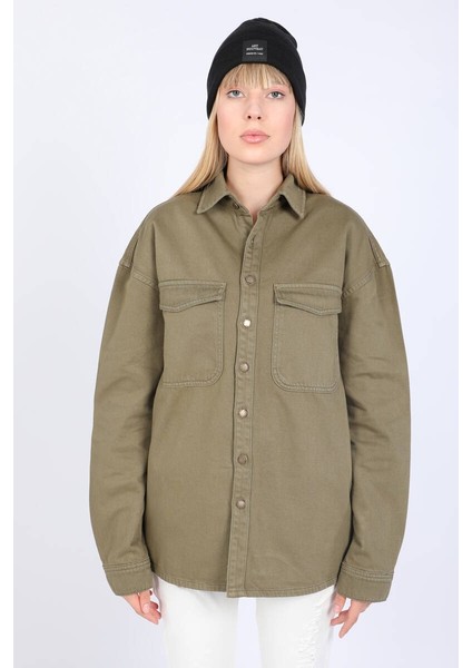 Kadın Oversize Jean Gömlek Haki