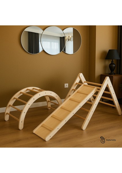 3 Lü Montessori Seti Katlanabilir Pikler Üçgeni + Tırmanma Rampası + Pikler Eğrisi modelleri