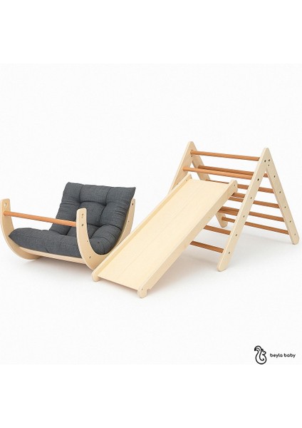 3 Lü Montessori Seti Katlanabilir Pikler Üçgeni + Tırmanma Rampası + Pikler Eğrisi fırsatları