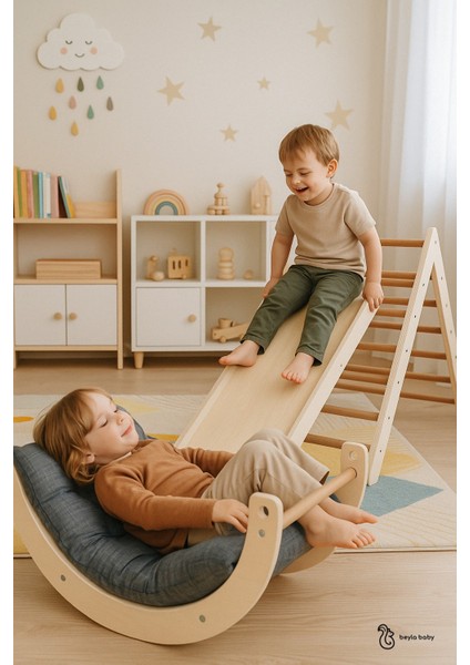 3 Lü Montessori Seti Katlanabilir Pikler Üçgeni + Tırmanma Rampası + Pikler Eğrisi indirimleri