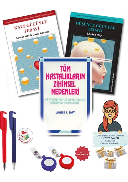 Maje Hediye+Louise L, Hay 3 Kitap Tüm Hastalıkların Zihinsel Nedenleri+Düşünce Gücüyle+Kalp Gücüyle