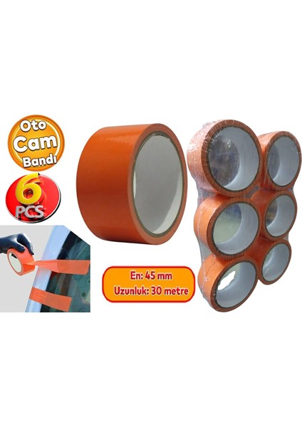 Araba Araç Oto Cam Sabitleme Tamir Montaj Bandı Iz Bırakmaz Maskeleme Güçlü Bant 45 mm x 30 Metre (6 Adet)