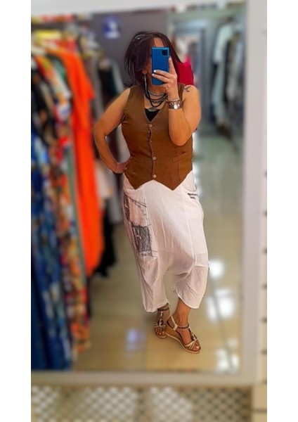 Ithal Düğmeli Keten Yelek