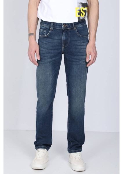 Erkek Koyu Mavi Düz Paça Jean Pantolon