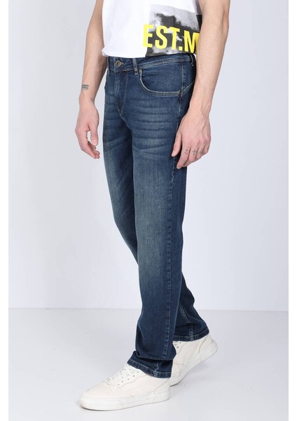Erkek Koyu Mavi Düz Paça Jean Pantolon