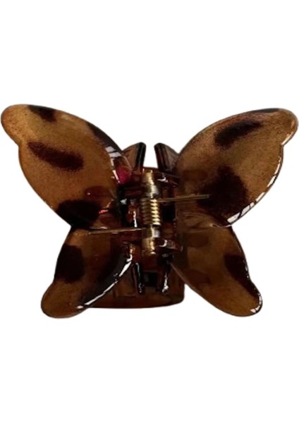 Kahverengi Kelebek Figürlü Leopar Desenli Mandal Toka