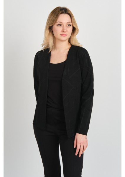Kadın Simli Desenli Düğmesiz Ceket 24924 Siyah