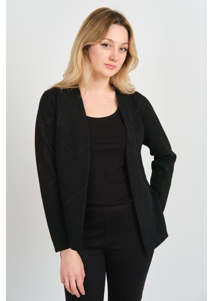 Kadın Simli Desenli Düğmesiz Ceket 24924 Siyah modelleri