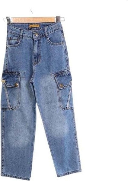 421059 Erkek Kargo Cepli Bagi Kot Pantolon 6Y,7Y,8Y,9Y,10Y - Mavi - 5-6 Yaş