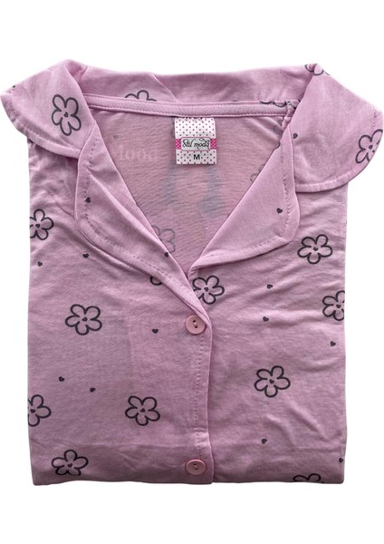 Kadın Çicek Desenli Kısa Kollu Önden Düğmeli Pijama Takım - 5362 - Mria Md