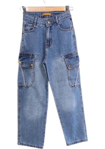 421060 Erkek Kargo Cepli Bagi Kot Pantolon 11Y,12Y,13Y,14 - Mavi - 13-14 Yaş