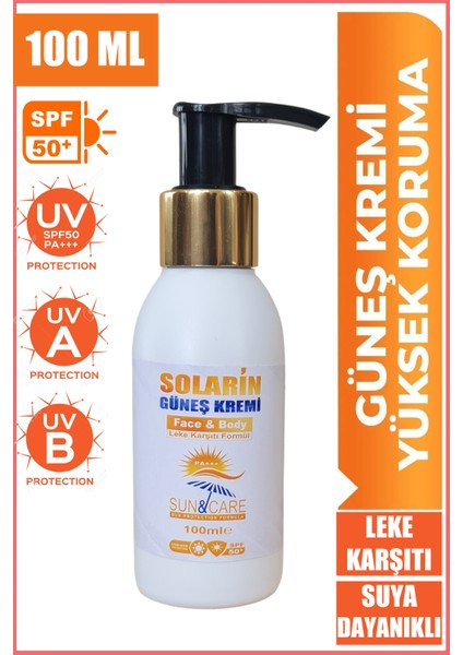 Güneş Kremi SPF50 Tüm Cilt Tiplerine Uygun Yüksek Koruma 100ML