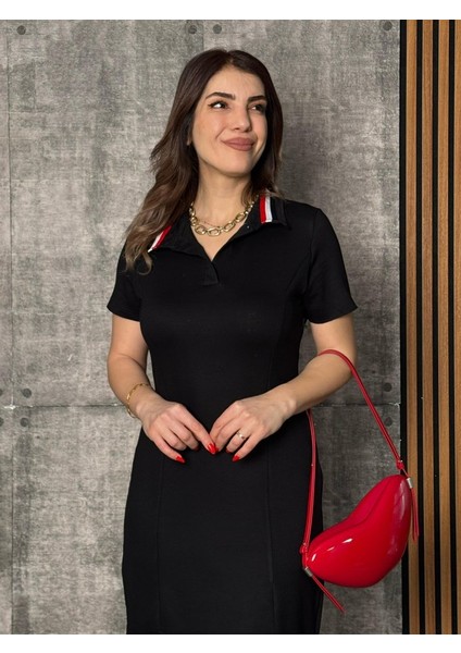 Kadın Yaka Ribanalı Çift Yırtmaçlı Elbise