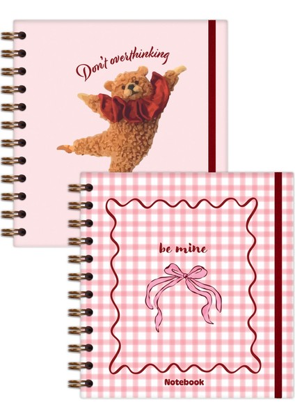 15X15 cm Kare 2'li Set Spiralli Çizgili Tarihsiz Not Defteri Pötikare Ayıcık